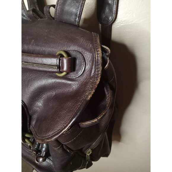 Frye Leather Medium Chocolate Brown Drawstring Closure Backpack With Bronze Acc. main image 4